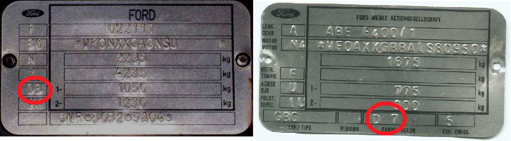 Vin Plate автомобилей Ford